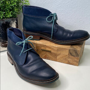 Cole Haan Chukka‎ Boot Winterized Colton Leather and Suede Wood Heel Size 9 Navy